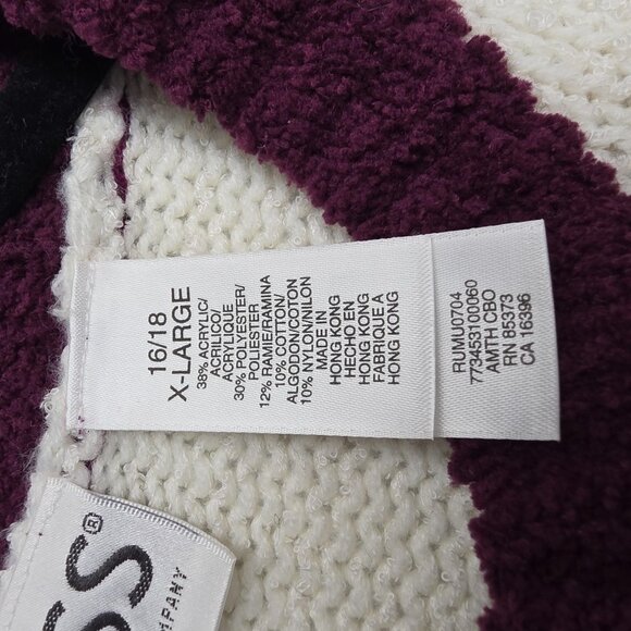 RUSS by Liz Claiborne Sweater Womens XL 16/18 White Burgundy Fair Isle Knit - Picture 6 of 10